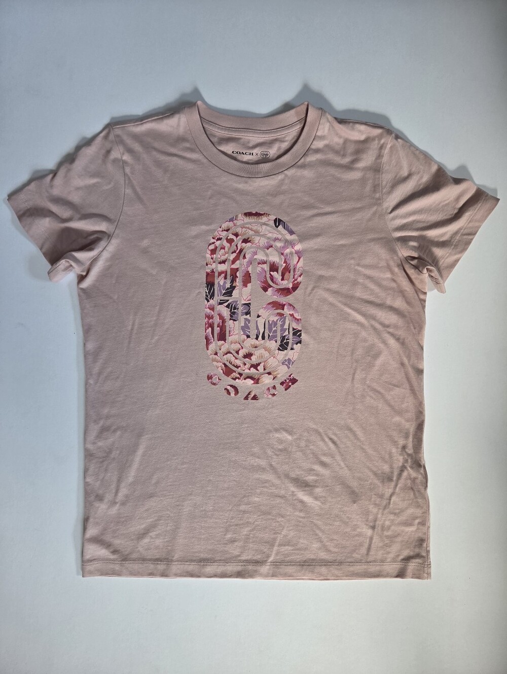 Coach x Kaffe fassett 100% cotton pink floral artsy wearable art relaxed tee XS